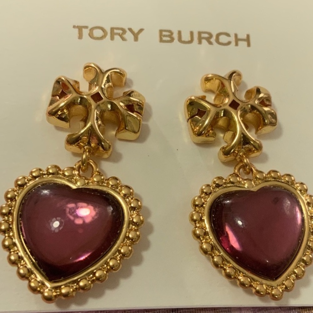 Tory Burch Roxanne heart purple drop earrings